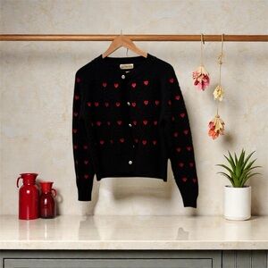 Forme 2050 Chic Black Cardigan with Red Heart Accents